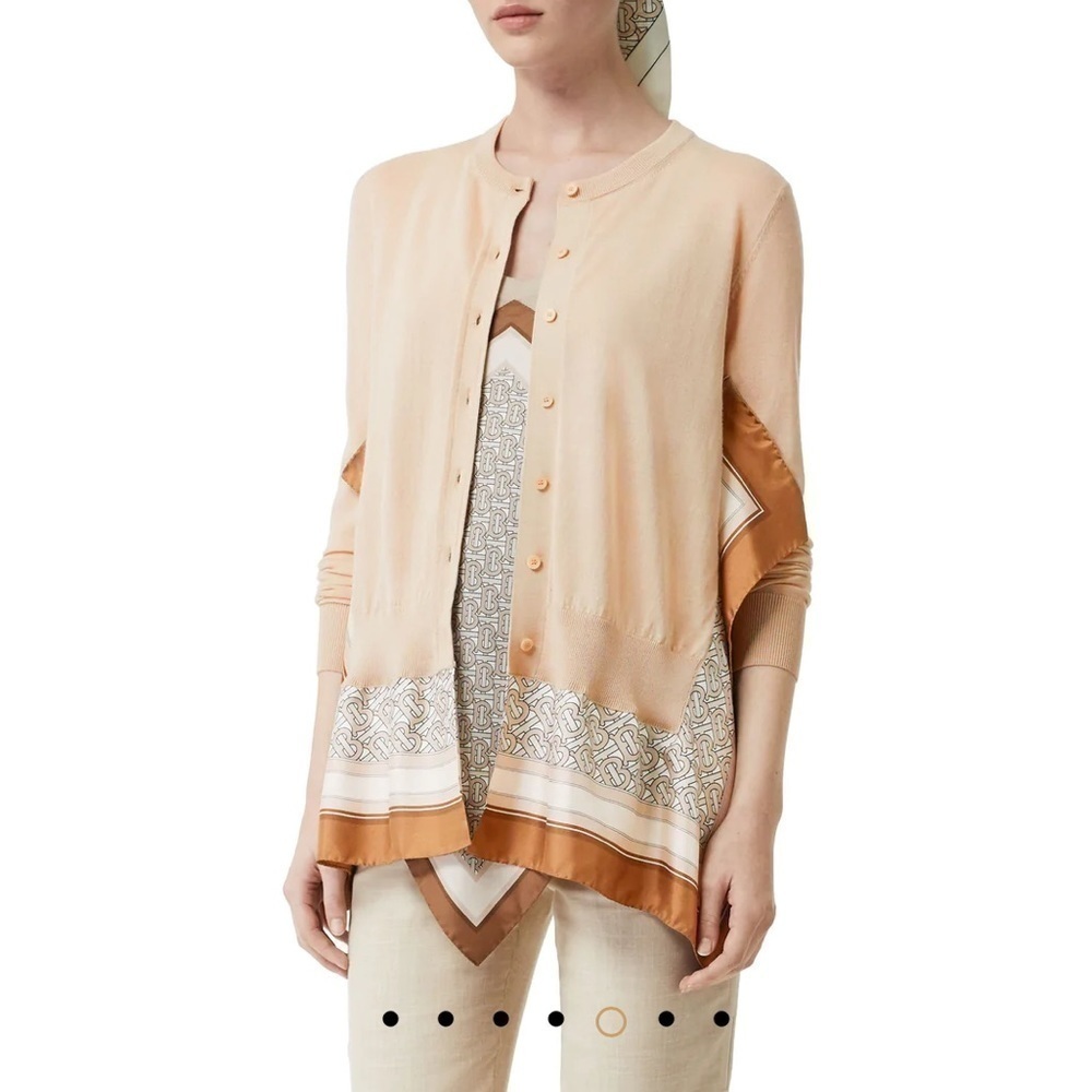 NWT Burberry Monogram Print Scarf Detail Wool Cardigan Size X-Small